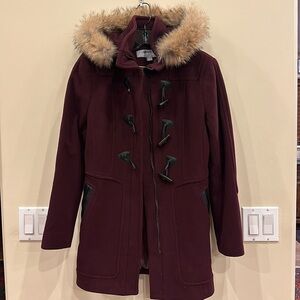 Mark New York by Andrew Mark maroon Wool Cashmere Zip Up Hooded Jacket real fur